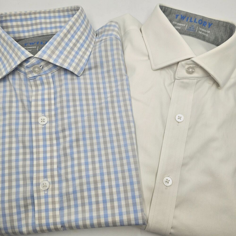 Lot 2 Twillory Mens 16 34-35 Performance Coolmax Dress Shirt Gingham White Large